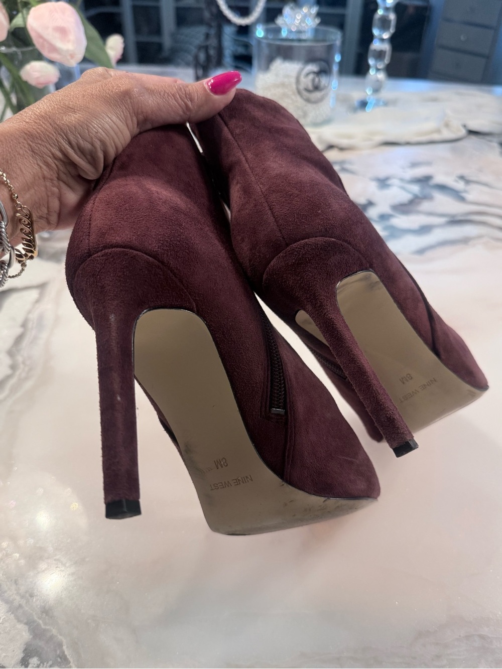 Nine West Burgundy Suede Stiletto Booties